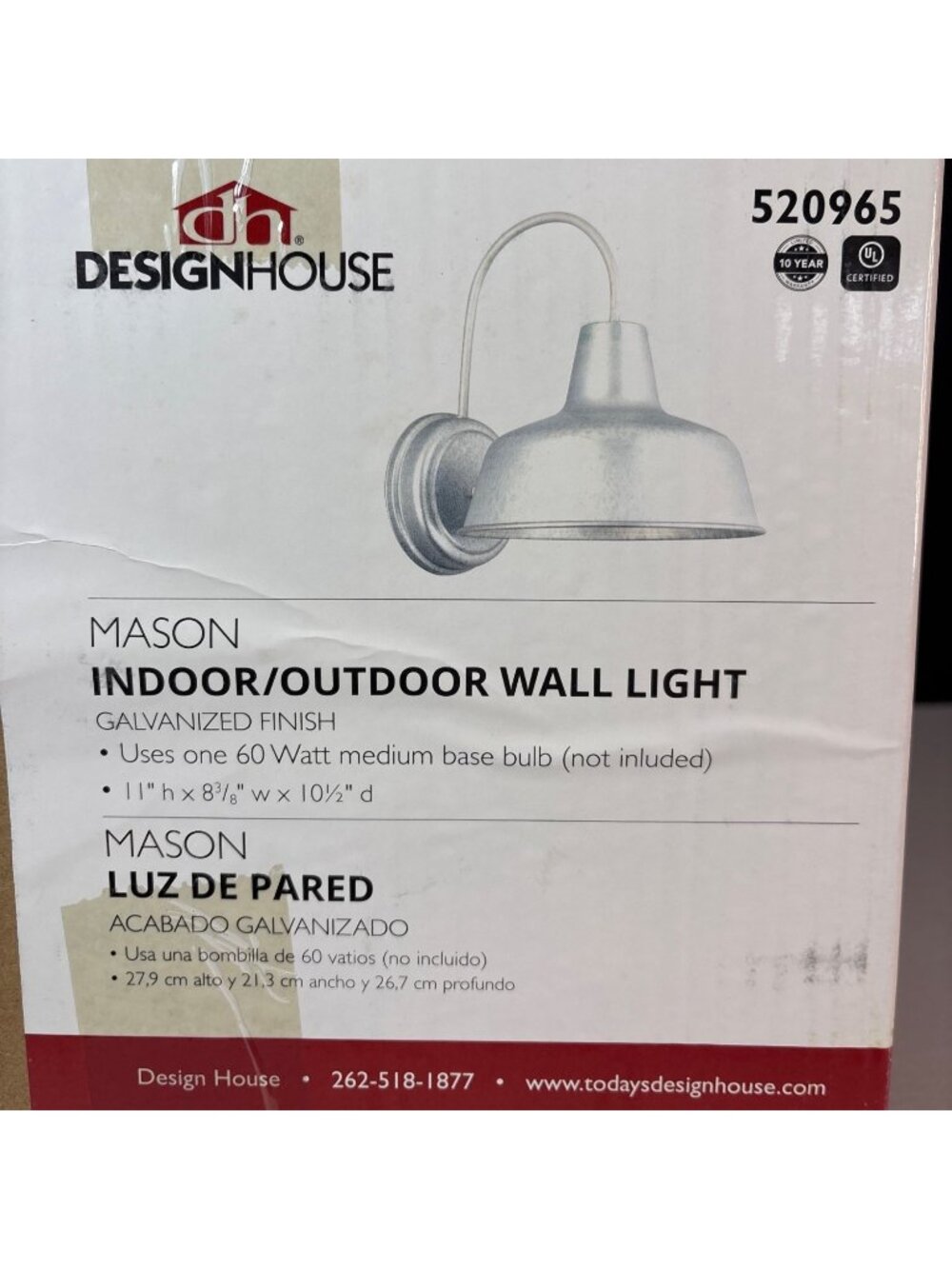 Design House 520965 Mason Indoor/Outdoor Wall Light Galvanized Farmhouse Barn - Picture 4 of 8